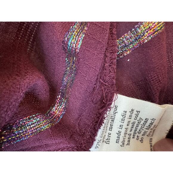 Ace & Jig Short Sleeve Top S Maroon Red Purple Metallic Stripe Blouse - Picture 7 of 7